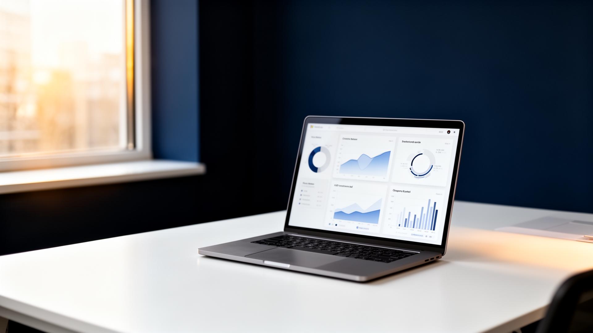 Modern professional workspace with analytics dashboard